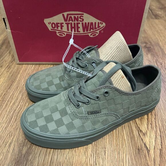 VANS Authentic Mono Checkerboard Olive Green Sneakers Low-Top Shoes women’s 7.5 - Picture 1 of 8